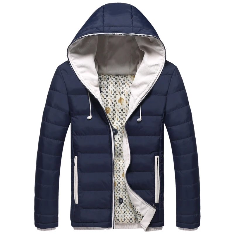 2017 Nieuwe Mode mannen Winter Warme Parka Hooded Slanke Toevallige Jas Katoen gewatteerde Jas Parka zwart beige Hoodie dikke Overjas