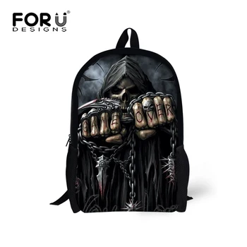 

FORUDESIGNS Punk 3D Black Skull Print Backpacks Boys Casual Students Lap Top Rucksacks Middle School Students Schoolbag Children