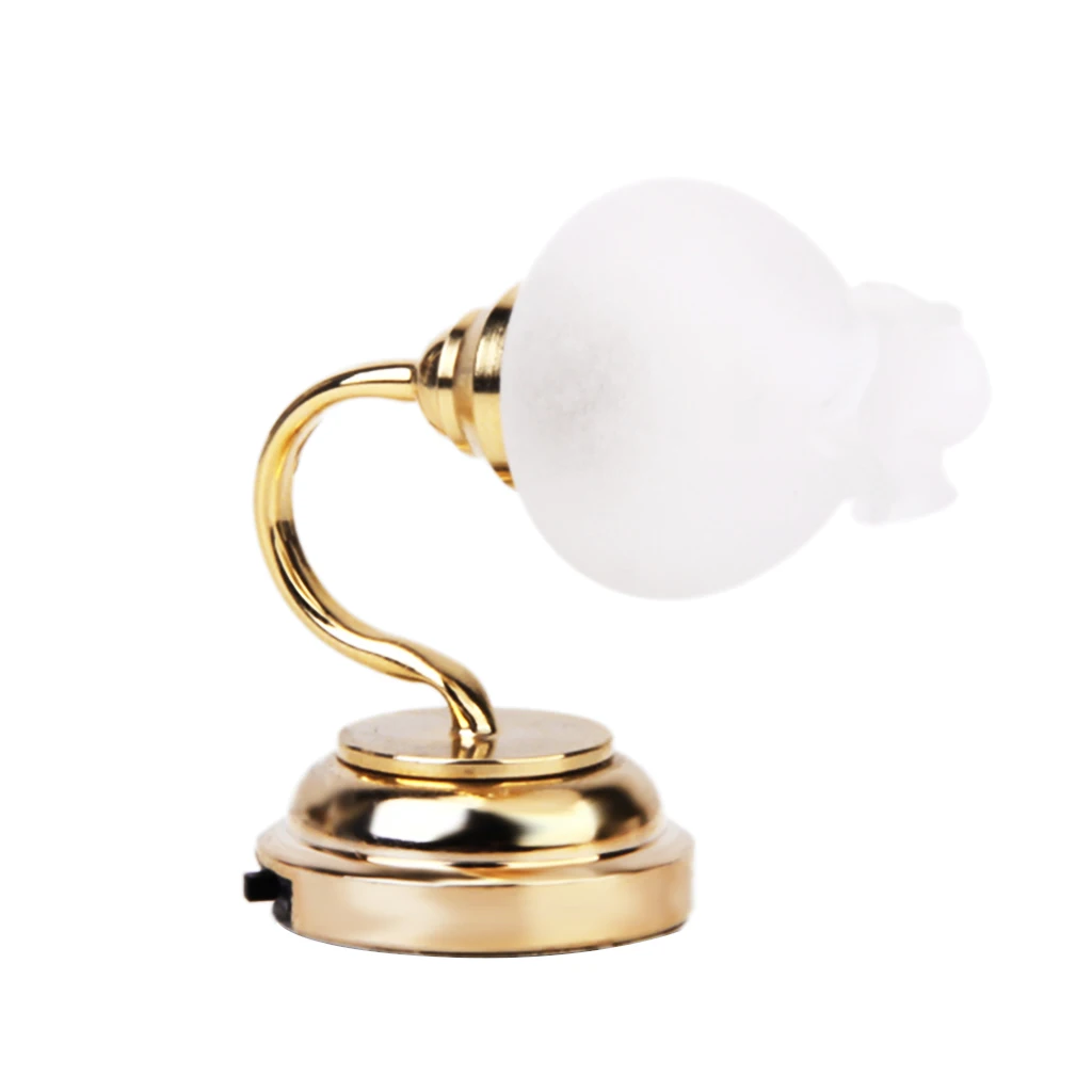 Gold Plated Floral Metal 1:12 Dollhouse Miniature LED Wall Lamp Light Model