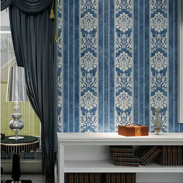 Flocked Textured Vintage Victorian Floral Damask Wallpaper For Bedroom