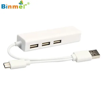 

Binmer 2017 Free shiping USB 3.1 Type C +USB 2.0 Multiple 3 Ports Hub with Ethernet Network LAN Adapter For PC Laptop TabSep 15