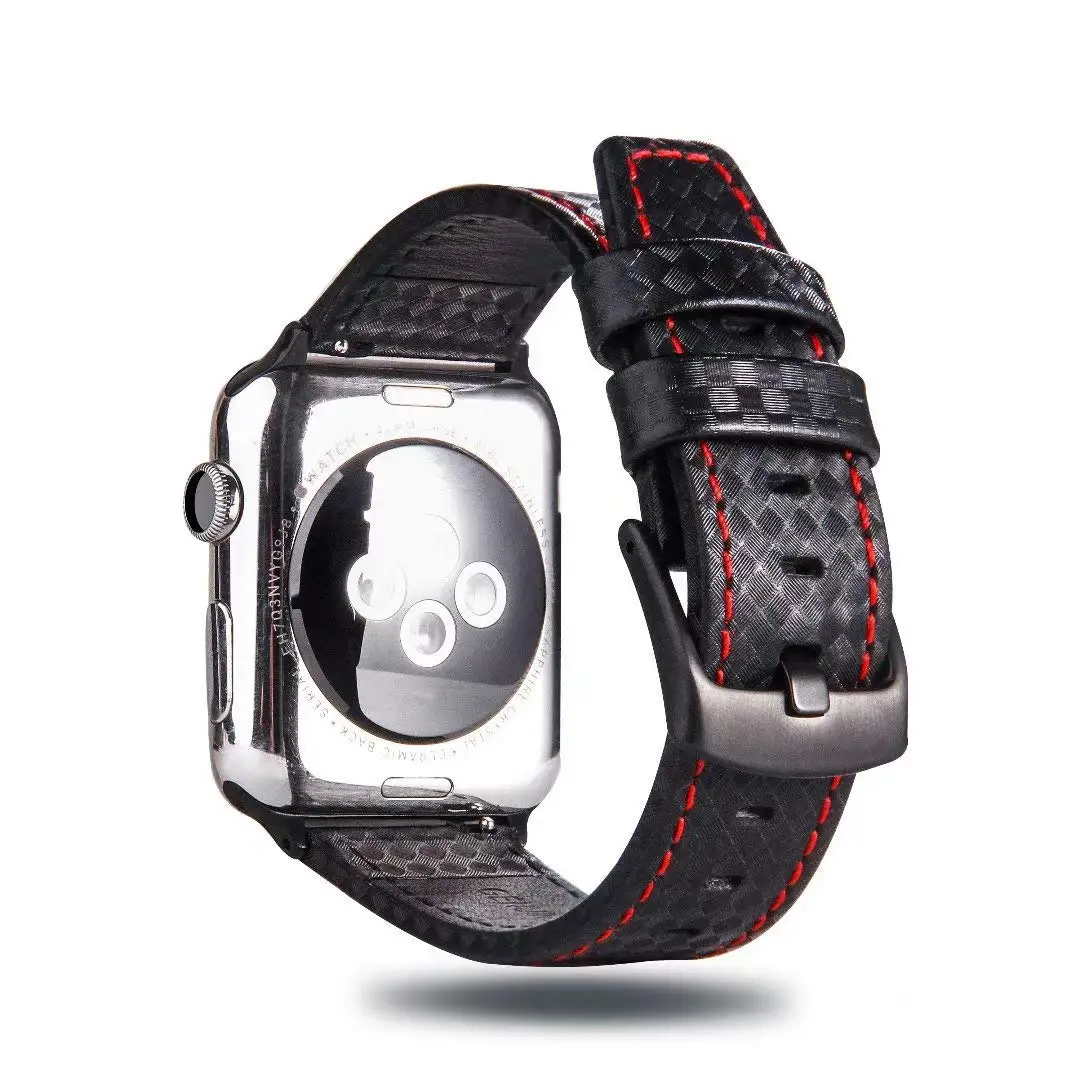 Luxury Strap for Apple watch band 42 mm 38mm Apple watch 4 3 2 1 iWatch band 44mm 40mm Carbon fiber+Leather watchband bracelet