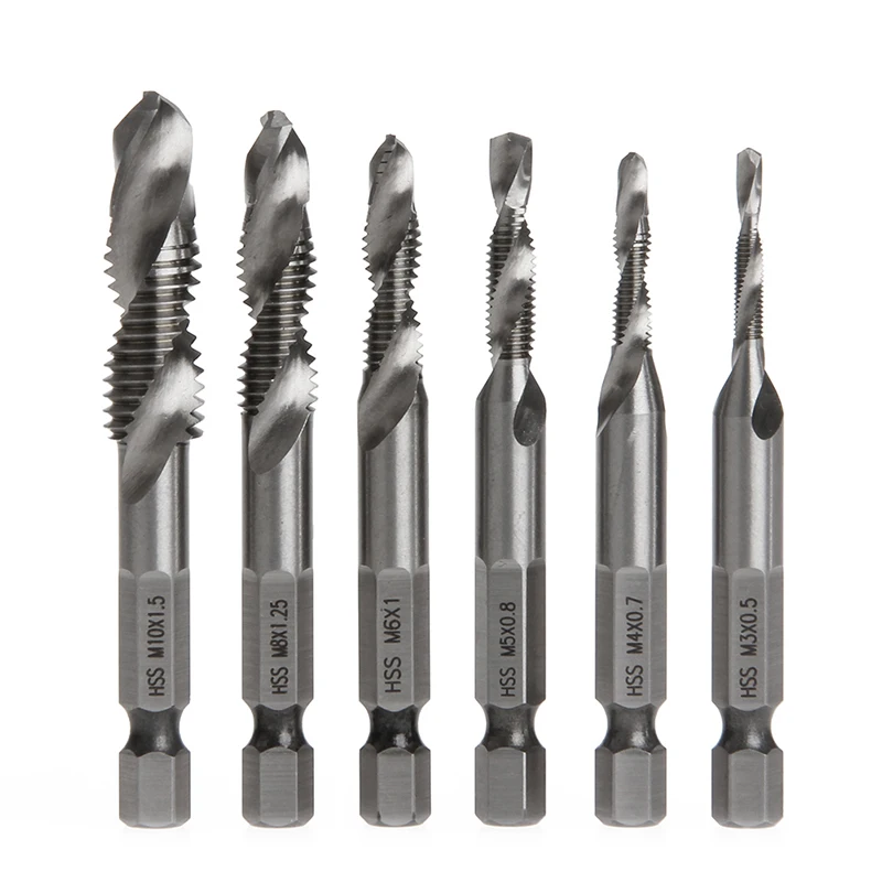 

6Pcs/Set High Speed Steel HSS 4241 Drill Bits Hex Shank Spiral Tap M3-M10 -m35