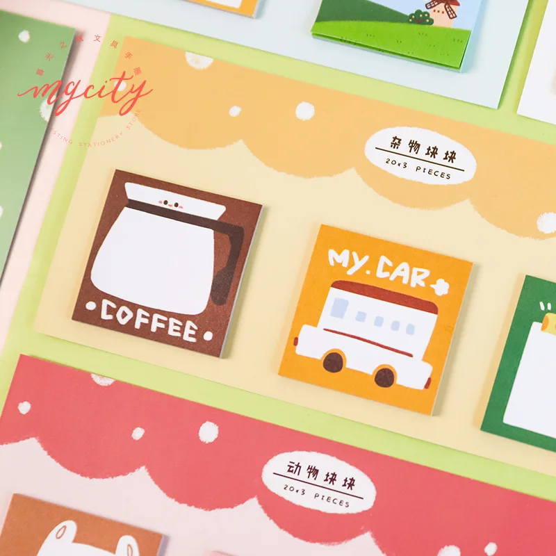 

60 pcs/lot Kawaii Fruit House Car Cat Coffee Food Blocks Sticky Notes Memo Pad Notepad School Office Supplies Stationery