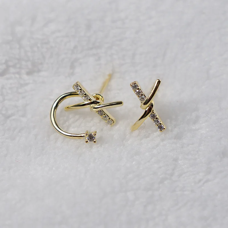 925 sterling silver zircon X shape earrings X style simple design two