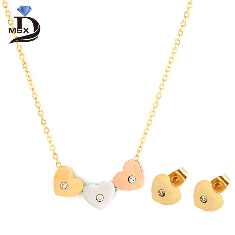 

Trendy Cubic Zirconia Jewelry Set Necklace Earring Women Female Heart Pandent Stainless Steel44cm Length Vintage Wedding Jewelry