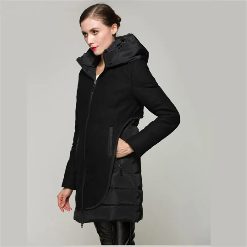 Jaqueta feminina бренд(Eva freedom) Длинная шерстяная куртка Стеганая пуховая куртка с капюшоном парка черная S-XXL