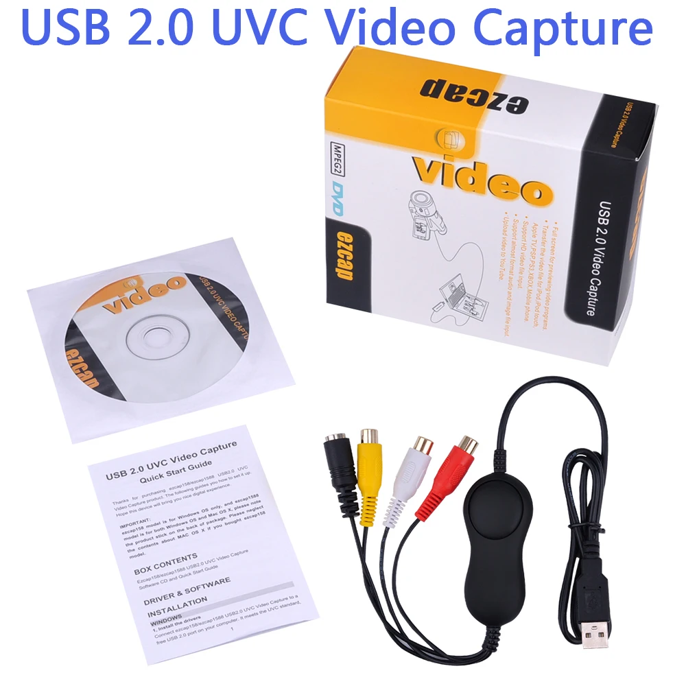 

USB 2.0 UVC Audio Video Capture Analog Video Recording for XBOX PS3 VHS Old Camera Support Windows Linux MAC Win10