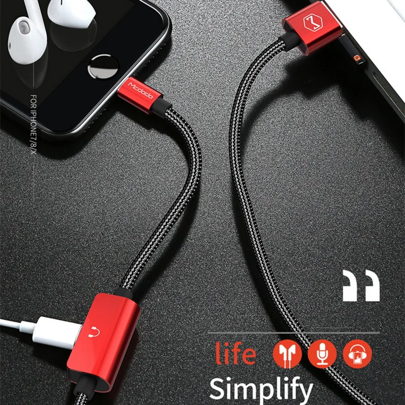 

MCDODO 2in1 Aux Jack Music Charging Audio Adapter Cable Headphone Earphone Cable For iPhone 7 8 Plus X XS MAX Charger For iPhone