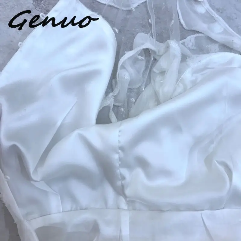 Genuo, новинка, Летний комбинезон в горошек на шнуровке, Женский Бандаж с длинным рукавом и бантом, шорты, сексуальная женская одежда, модная новинка