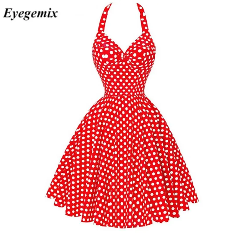 

Robe Retro White Polka Dot Dress Audrey Hepburn Vintage Halter Dress 1950s 60s Gothic Pin Up Rockabilly Bodycon Dress Plus Size