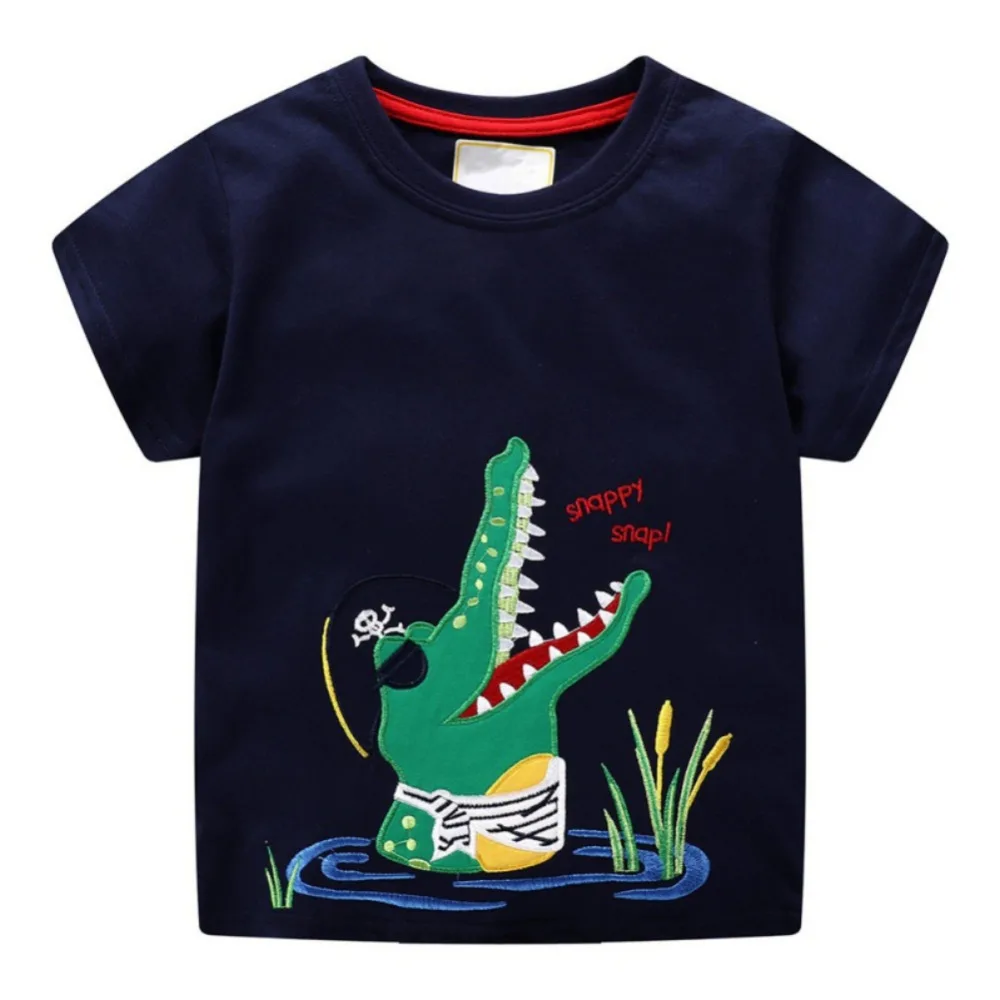 

Baby Boy Cartoon Crocodile Embroidery Short Sleeve Tops T-Shirt Blouse Toddler Cotton O Neck Outfits Clothes