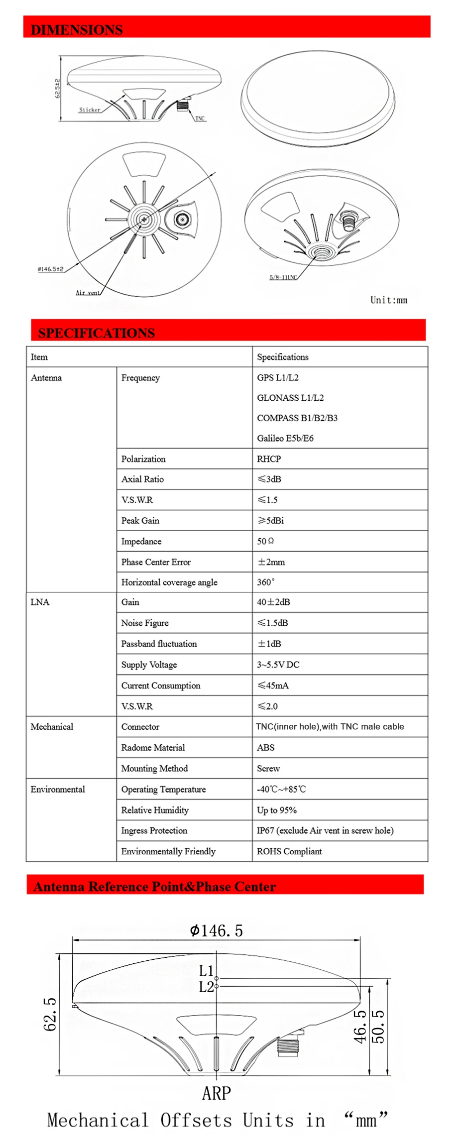 IP67 gps L1 L2 ГЛОНАСС Galileo дорожный маркер антенна, водонепроницаемый высокой точности съемки gps антенна