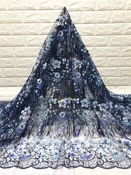 

Royal Blue French African Lace Fabric Guipure Sequined Cotton Cord Tulle Nigerian Tissu Mesh India Lace for Wedding Dress