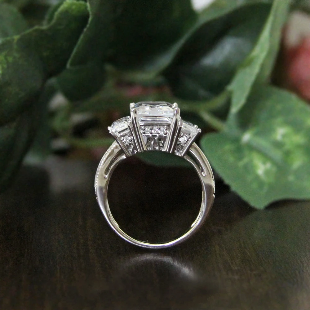 Princess Cut Simulated Diamond Baguette Sterling Silver Engagement Ring 2.70 Ctw