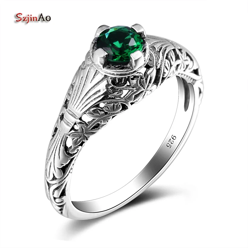 

Szjinao Green Stone Vintage Jewelry Flower Victoria Wieck Rings for Women Wholesale Wedding Bands 925 Sterling-Silver-Jewelry