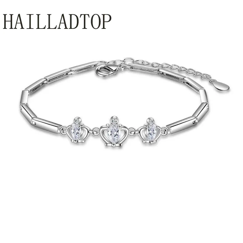 Silver Bracelet Fashion Lovely Crown Bracelet Purple Clear Crystal Semi
