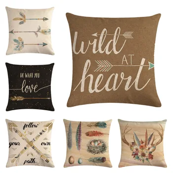 

45*45cm Arrow Feather Cushion Cover Vintage Fashion Cotton Linen Pillow Case Sofa Car Decoration Cushion Cover
