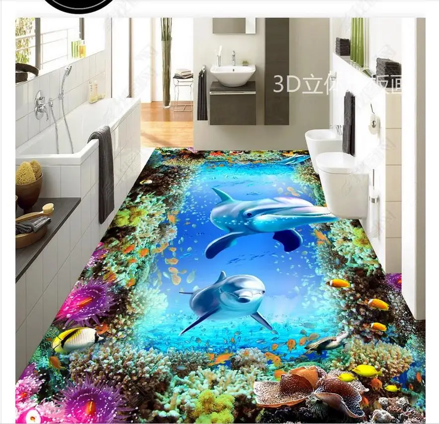 

Custom photo wallpaper Waterproof floor painting Dream Underwater World 3D Flooring self-adhesion Wall Sticker murals home decor