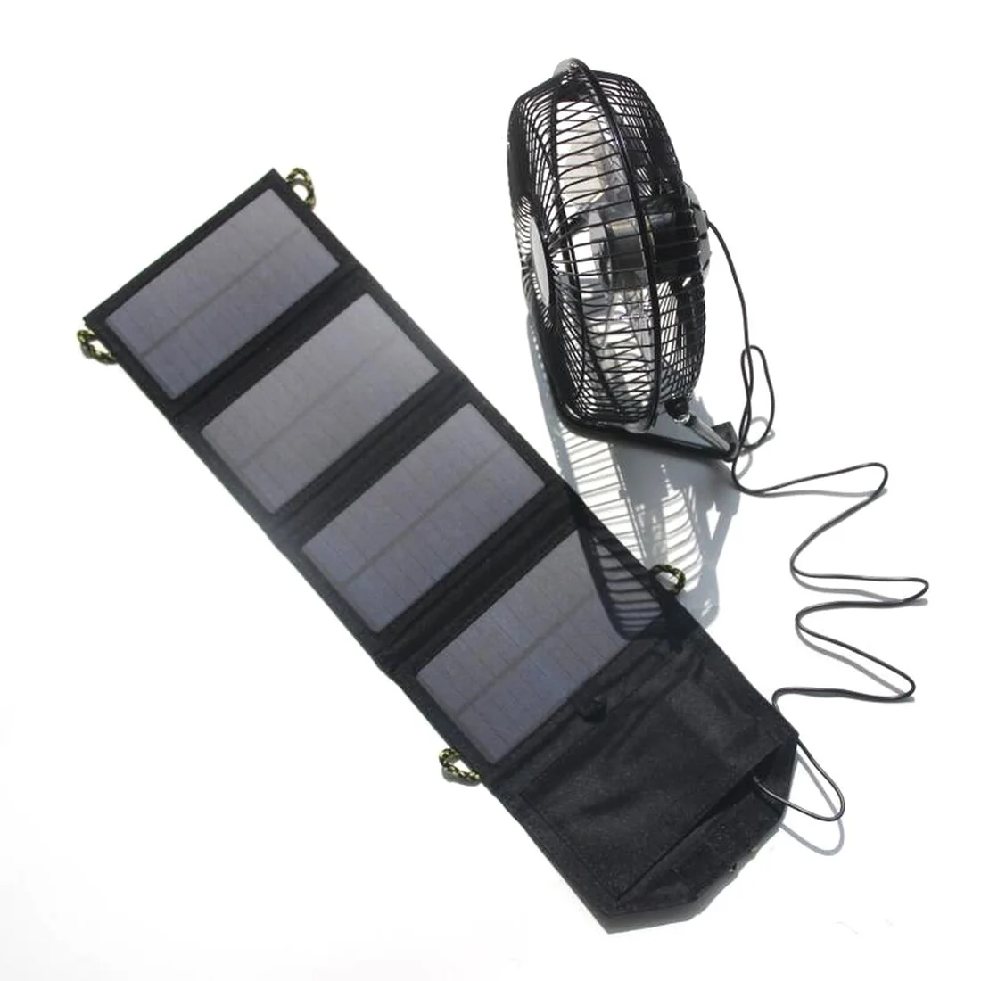 

High Recommend 1 Set 7W Solar Panel Folding Bag with 8 Inch USB Solar Fan for Mobile Phone Charger Power Outdoor Equipment Hot