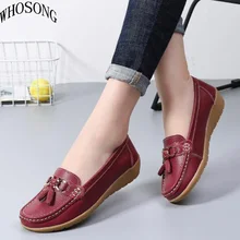 WHOSONG Women Leather Shoes Moccasins Mother Loafers Soft Leisure Flats Casual Female Driving Ballet Footwear nurse shoes M10 2018 spring shoes women flats loafers moccasins ladies mother shoe driving leisure concise footwear women casual shoes bt702