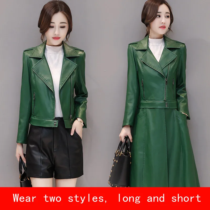 

New special PU leather women's autumn and winter 2019 Korean version of the PU plus long slim jacket detachable one coat two wea