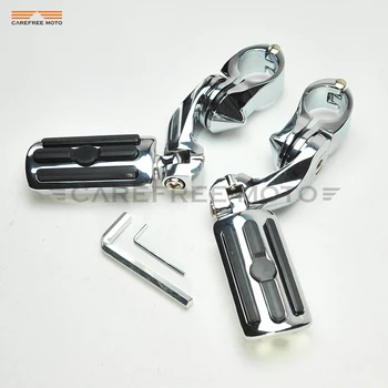 

Chrome 32mm Motorcycle Short Angled Adjustable Foot Rest Foot Pegs case for Harley Dyna Sportster 1-1/4" Engine Guard Bar