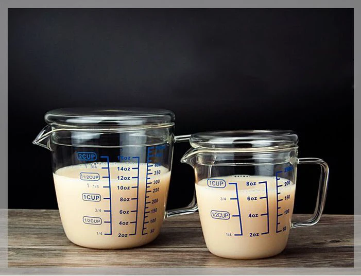 8oz/16oz Tiaking transparent glass with lid hot drink milk cup multifunction measuring cup microwave heating cup,baking cup