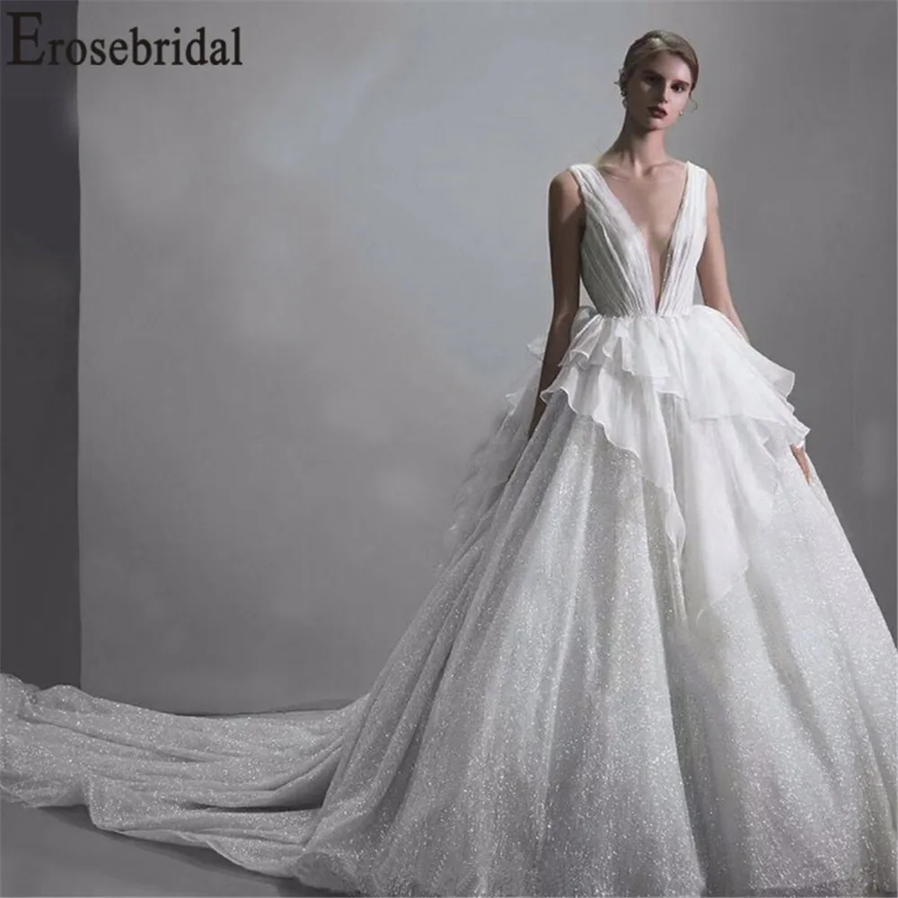 Erosebridal Новое поступление v-образный вырез свадебное платье безрукавные Свадебные платья Тюль женское свадебное платье винтажное платье