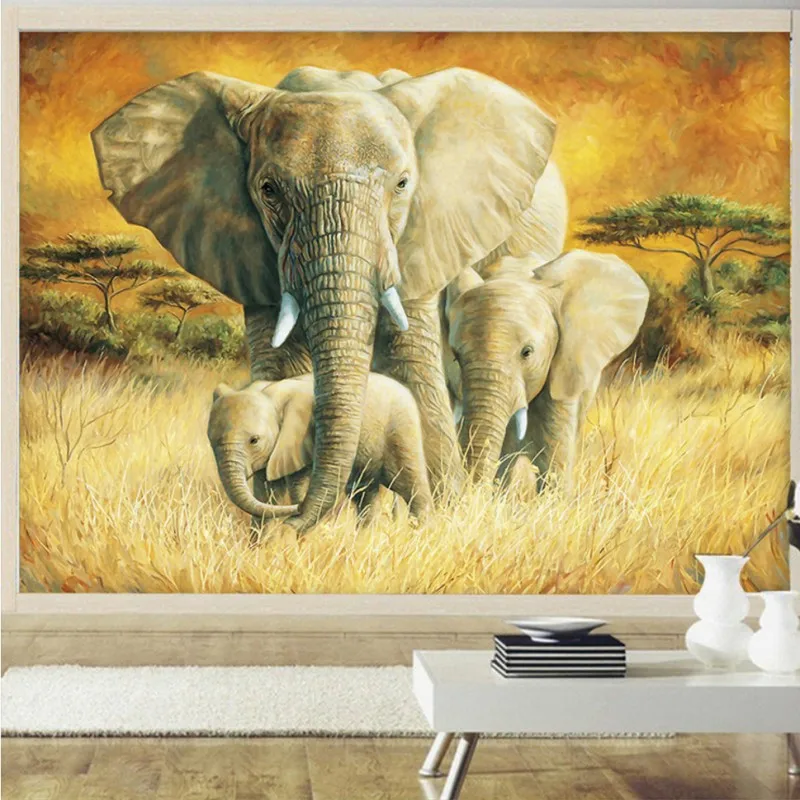 Custom photo wallpaper beautiful Oil Painting elephant family nursery
