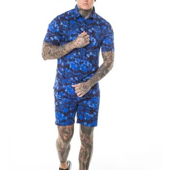 

Shirts Men Hawaii Short Sleeve Print Shorts Set Summer Bohemia Style Printed Outfit Two Piece Set and Short Pants 7.10