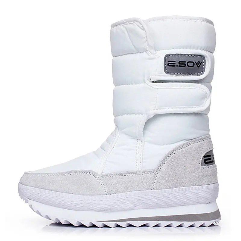 

Mid-Calf Boots Women Waterproof Platform Boots Hook & Loop Winter Snow Shoes Fashion Boots White Black Shoes Botas Mujer