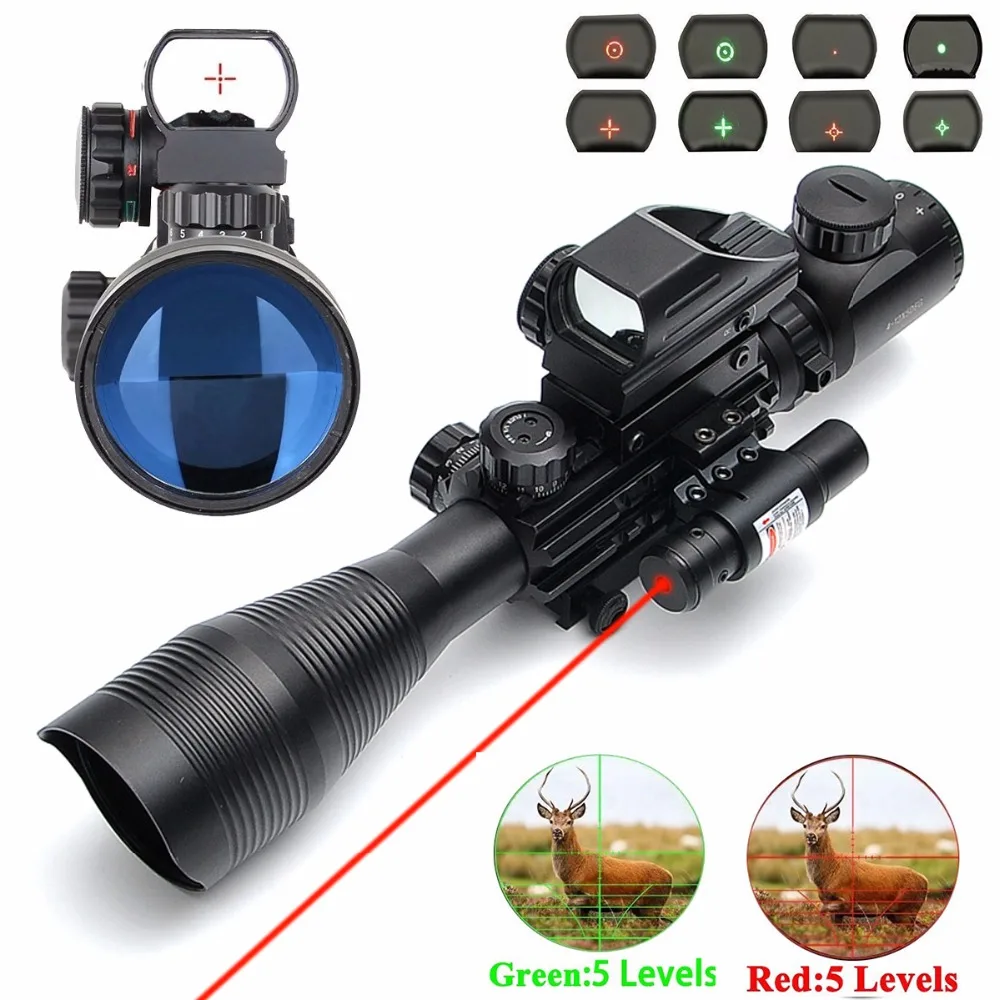

4-12X50 EG Tactical Riflescope Red And Green Dot Optics Rifle Scope with Holographic 4 Reticle Sight + Red Laser Combo