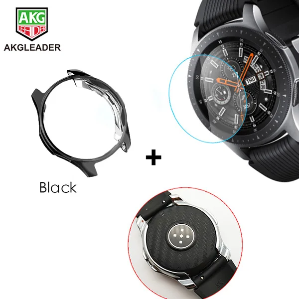 Для samsung Galaxy Watch 46 мм защитные чехлы термопресс стеклянная пленка с резиновый ремешок для часов для samsung чехол для часов браслет - Цвет ремешка: Black Case-1set