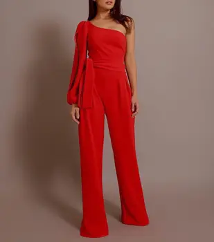 

Women Summer Clubwear Playsuit Jumpsuit Solid One Shoulder Long Trousers Pant