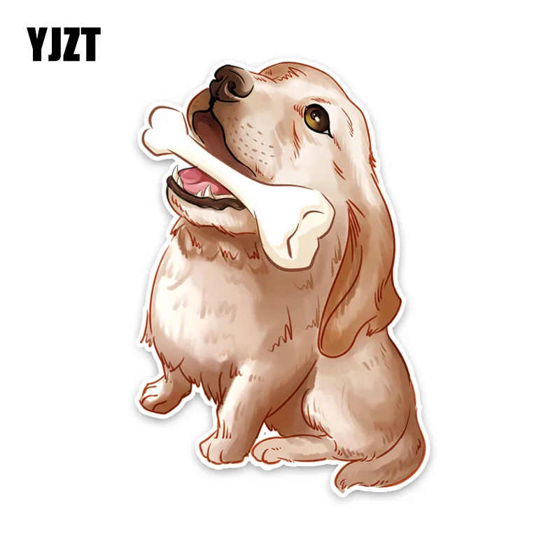 

YJZT 11.7CM*17.5CM Animal Golden Retriever Dog pet Bone Cute PVC Car Window Sticker Decal 5-1613