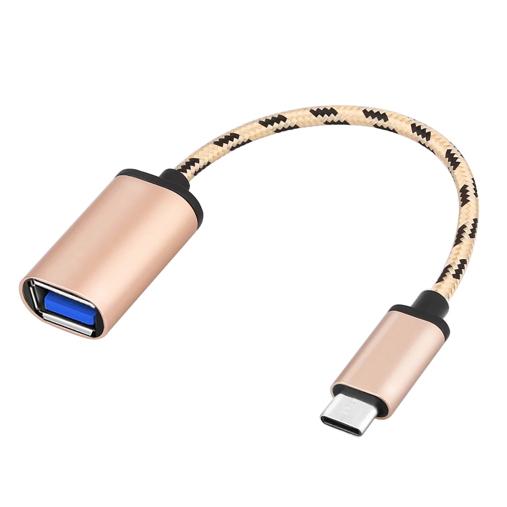 POWSTRO Тип C до USB 2,0 OTG адаптер USB2.0 Тип-C кабель для передачи данных USB коннектор USB C кабель для huawei P9 Xiaomi 4C 5 samsung S8 - Цвет: Золотой