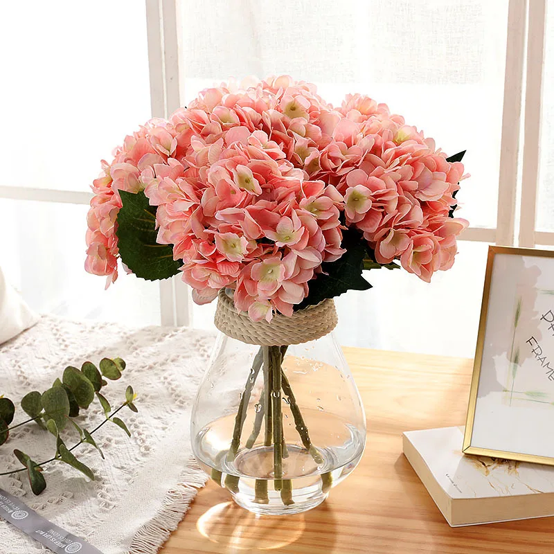 Искусственные цветы из шелка гортензии поддельные цветы для украшения дома сада один розовый цветок гортензии для свадебной вечеринки