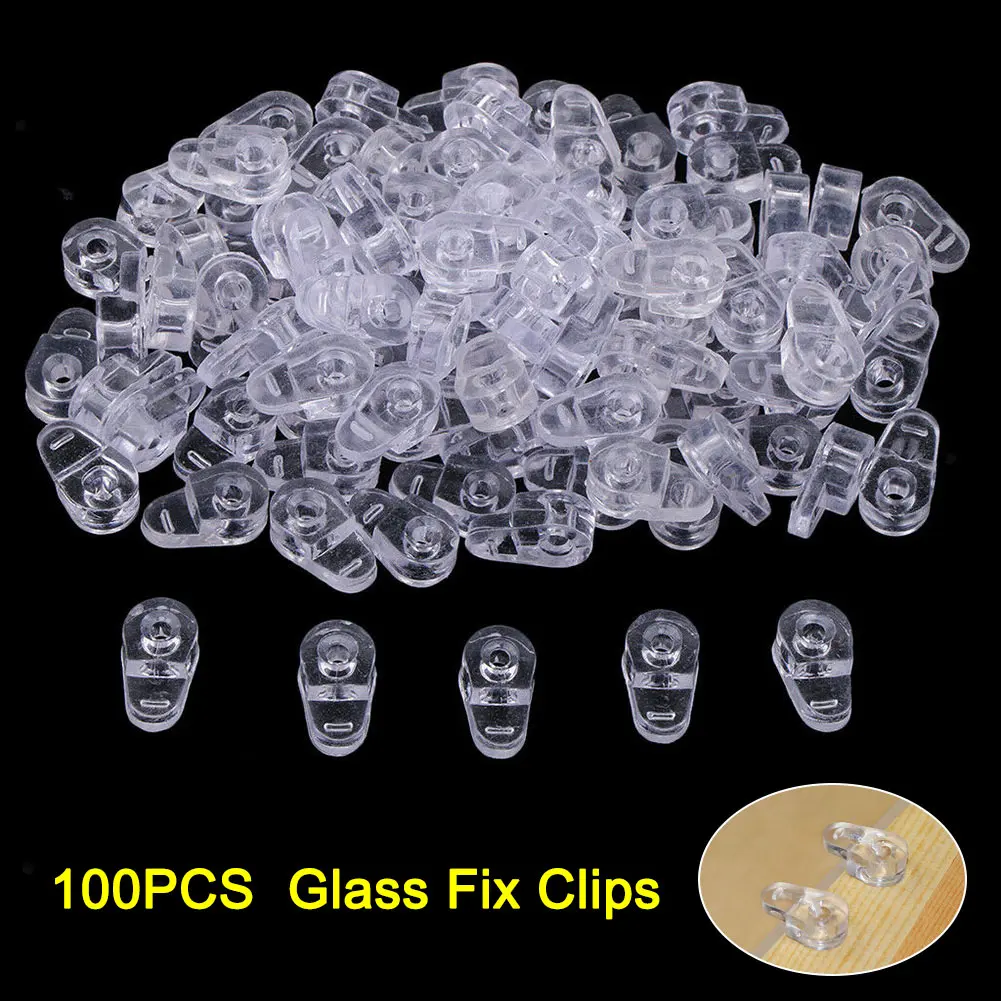 100PCS Plastic Glass Retainer Transparent Mirror Cabinet Fix Clips MF999
