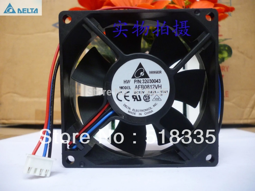 Оригинальный вентилятор охлаждения для delta AFB0812VH 8025 DC 12V 0.41A 3 проводной серверный