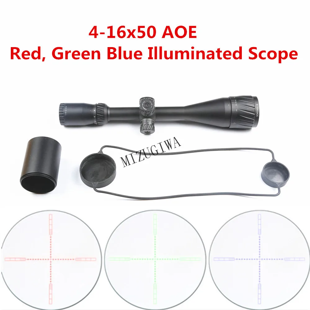

Tactical 4-16x50 AOE Red, Green Blue Illuminated Optics Glass Etched Reticle RGB Riflescope Reticle Optical Sight Sunshade Tube