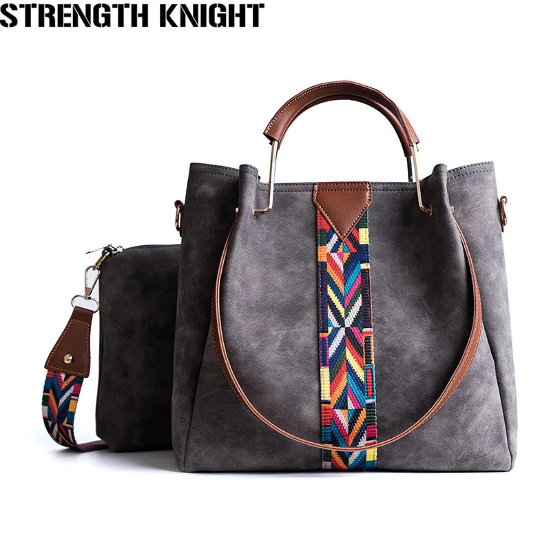 

Female Shoulder Bag Fashion simple ribbon buckle bucket Composite bag shoulder bag two sets of matte fabric package