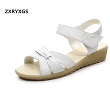 2019 New Summer Genuine Leather Sandals Women Shoes Fashion Sandals Casual Shoes Women Sandals Flat White Nurse Shoe Large Size gktinoo woman genuine leather flat sandals summer shoes casual comfortable flower sandals women sandals big size