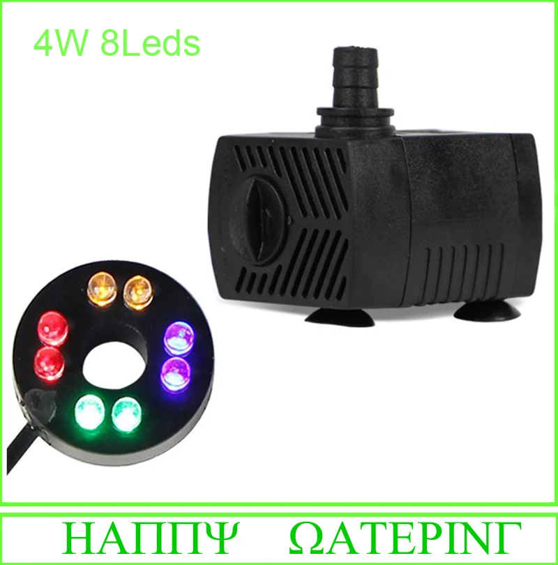 

8 LEDS 4W Aquarium Water Pump Fall Hydroponic Submersible Pump Fish Tank Fountain Pump With LED lights