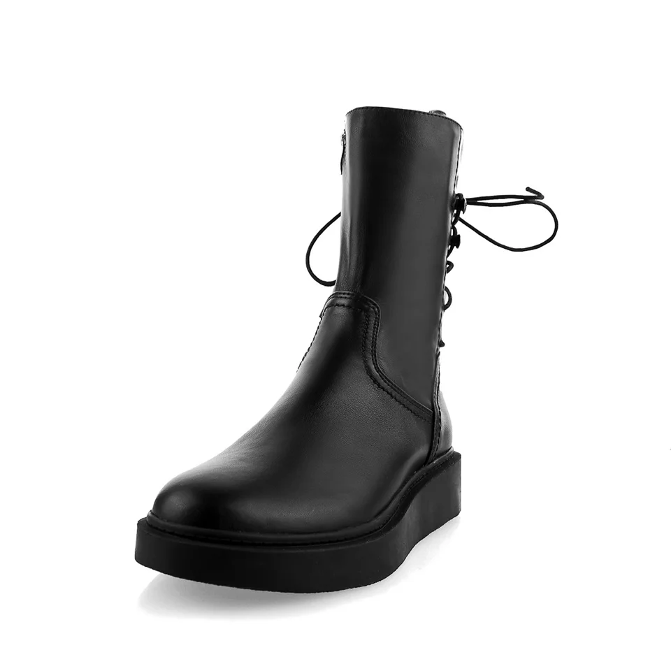 

Spring and winter fashion women's boots cow leather fabric side zip cross straps round toe flat heel women shoes