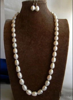

shipping28'' 12mmx14mm White Rice Freshwater Pearl Necklace Earring Set (A0423)