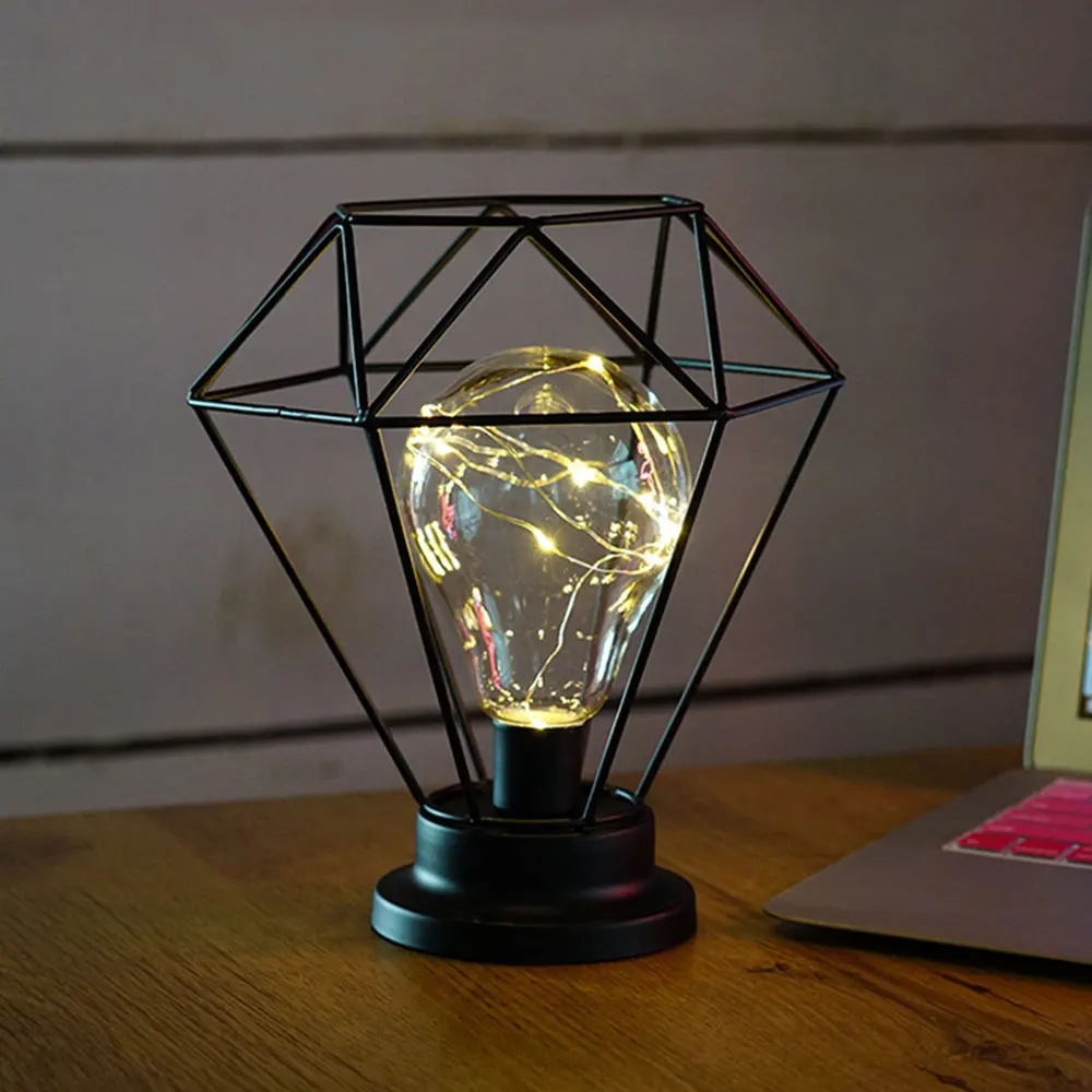 

Mabor Hot Vintage Iron Candlestick Night Light Black Diamond Models Light Art Decor Lamp Home Decoration Drop Shipping