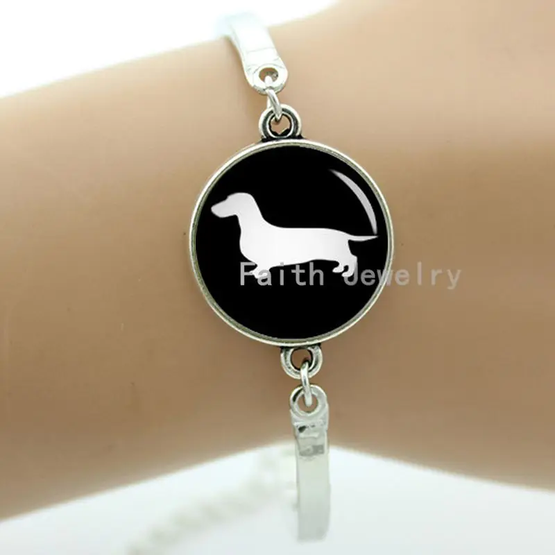 

Glass cabochon dome Dachshund Dog bracelet vintage dog silhouette supernatural hound jewelry puppy animal charms T354