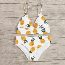 Swimsuit Women Pineapple Print Sexy Backless Women Two Pieces Bikini Push-Up Swimsuit Swimwear Beachwear Preppy Style