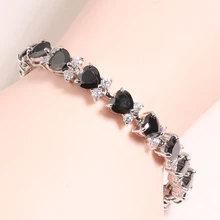 Любовь Сердце черный оникс Белый Циркон 925 стерлингового серебра звено цепи браслет 6 7 дюймов L10039